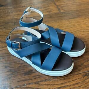 Cole Haan Women's Grandpro Rally Castine Sandals Flat Blue White Size 6.5